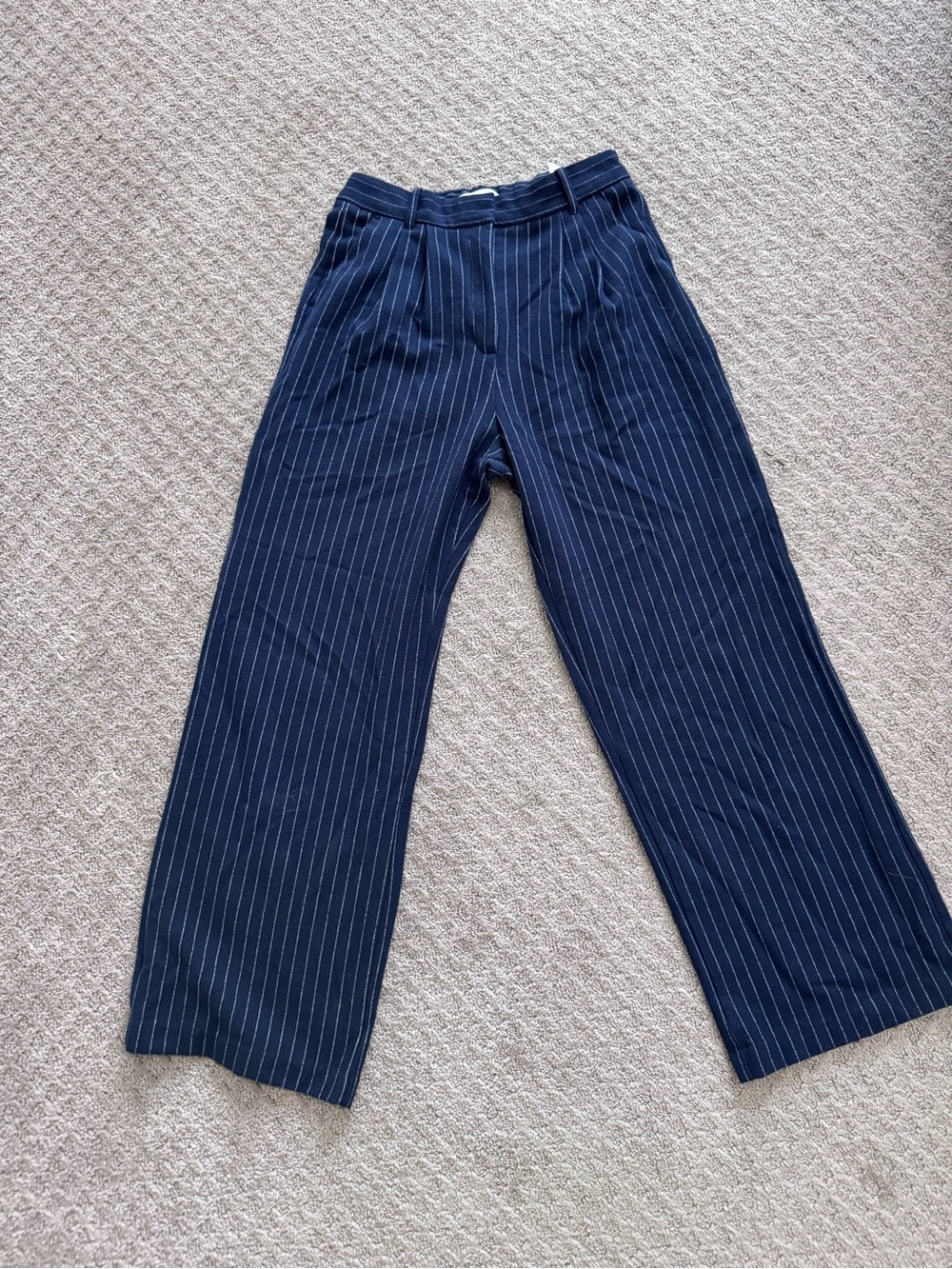 Abercrombie and Fitch Sloane Navy Pinstripe Wide-Leg Trousers - Picture 2 of 3
